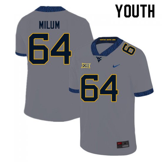 Youth West Virginia Mountaineers NCAA #64 Wyatt Milum Gray Authentic Nike Stitched College Football Jersey EW15E05VY